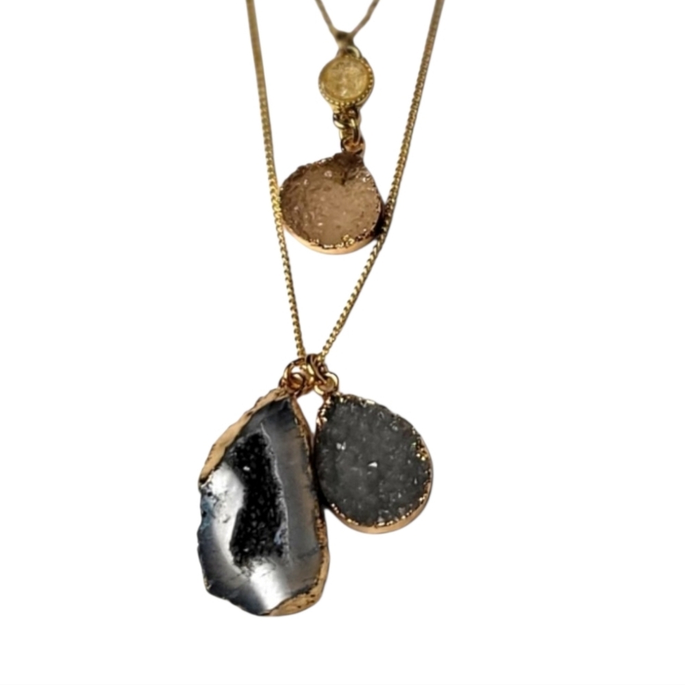 Bauble Bar Double Strand Gold-tone Stacked Nature Necklace Green Quartz Pendants